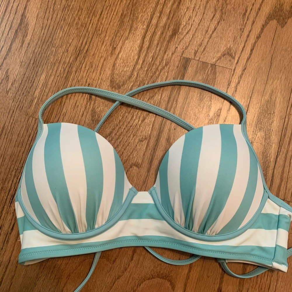 Teal and white Bikini top